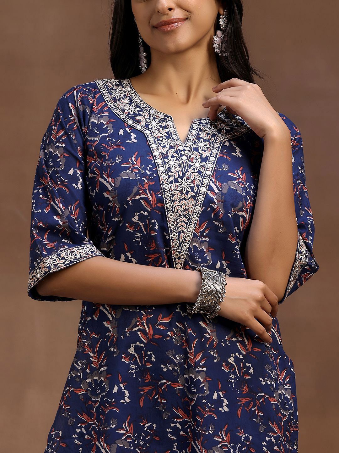 Libas Floral Printed Pure Cotton Straight Kurta With Trouser & Dupatta