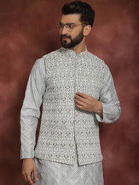 Anouk Embroidered Regular Thread Work Kurta Churidar with Nehru jacket