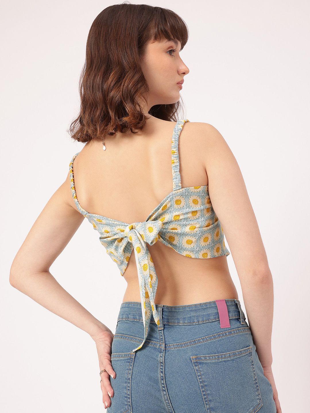 DressBerry Color Pop Petals Bow Detail Scarf Hem Crop Top