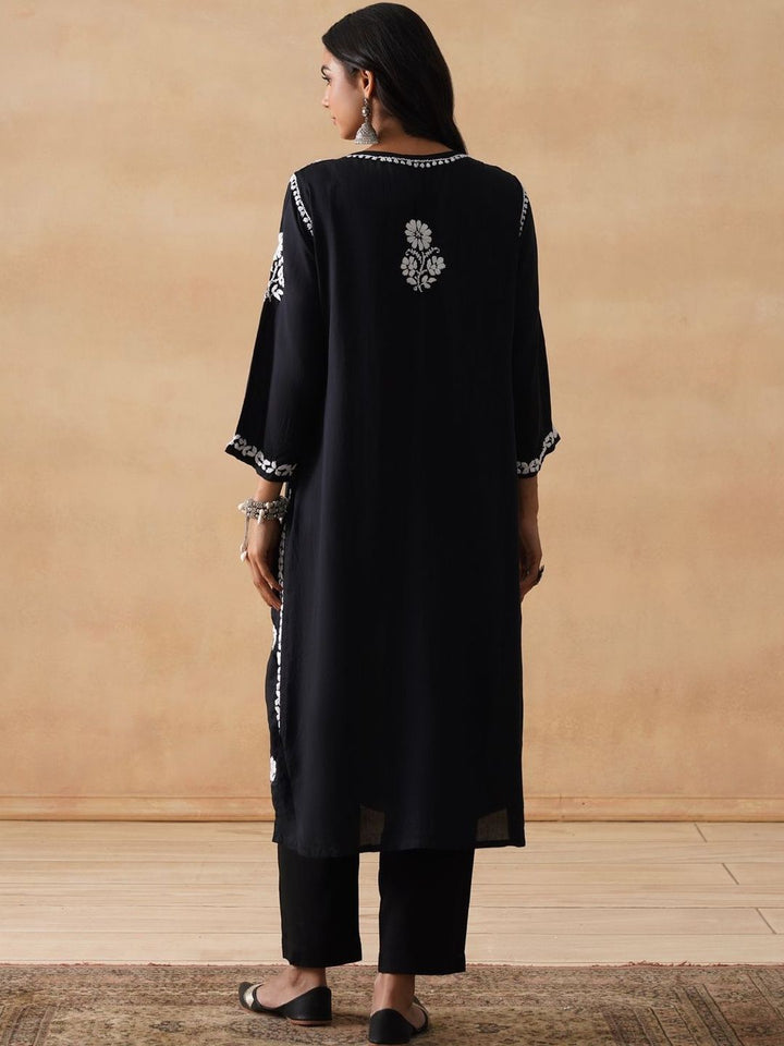 House of Chikankari Women Solid Black Modal Kurta
