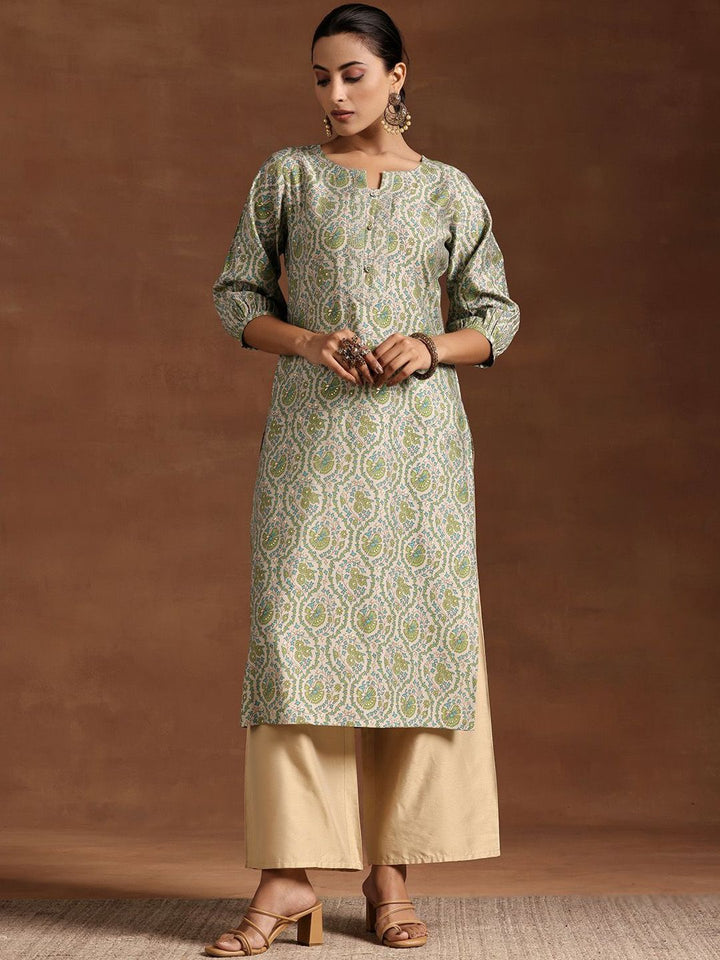 Libas Floral Printed Puff Sleeves Straight Kurta