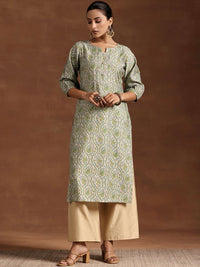 Libas Floral Printed Puff Sleeves Straight Kurta