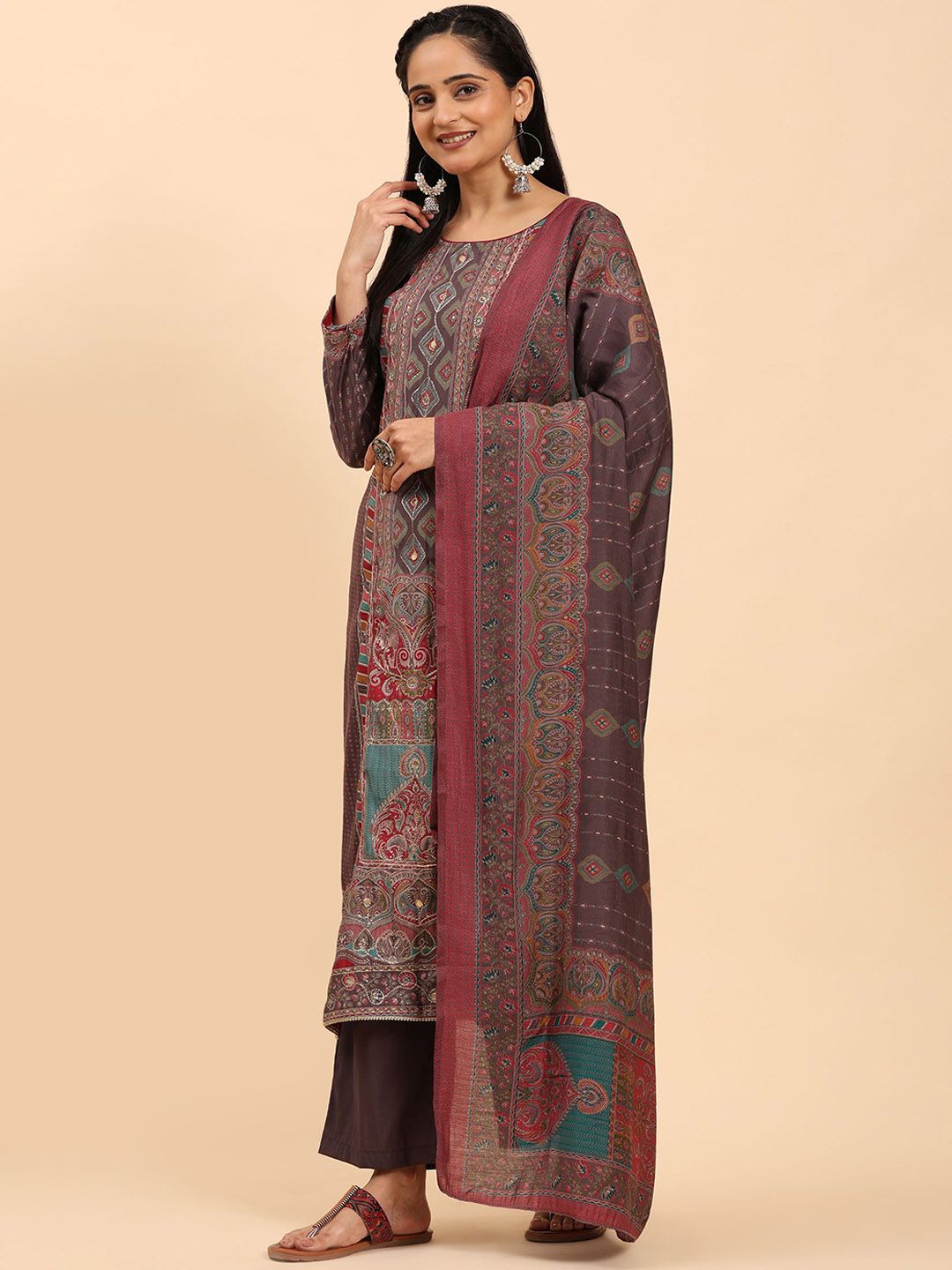 Mamicha Women Floral Embroidered Regular Pure Cotton Kurta with Palazzos & With Dupatta