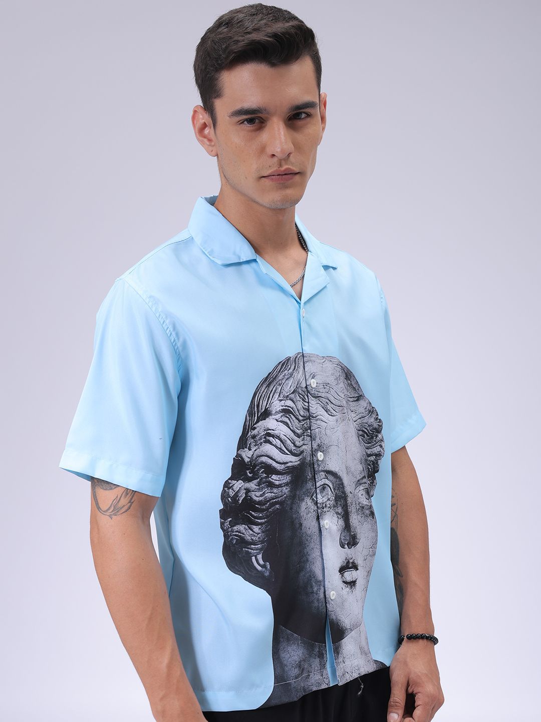 The Indian Garage Co Men Cuban Collar Graphic Printed Oversized Resortwear Shirt