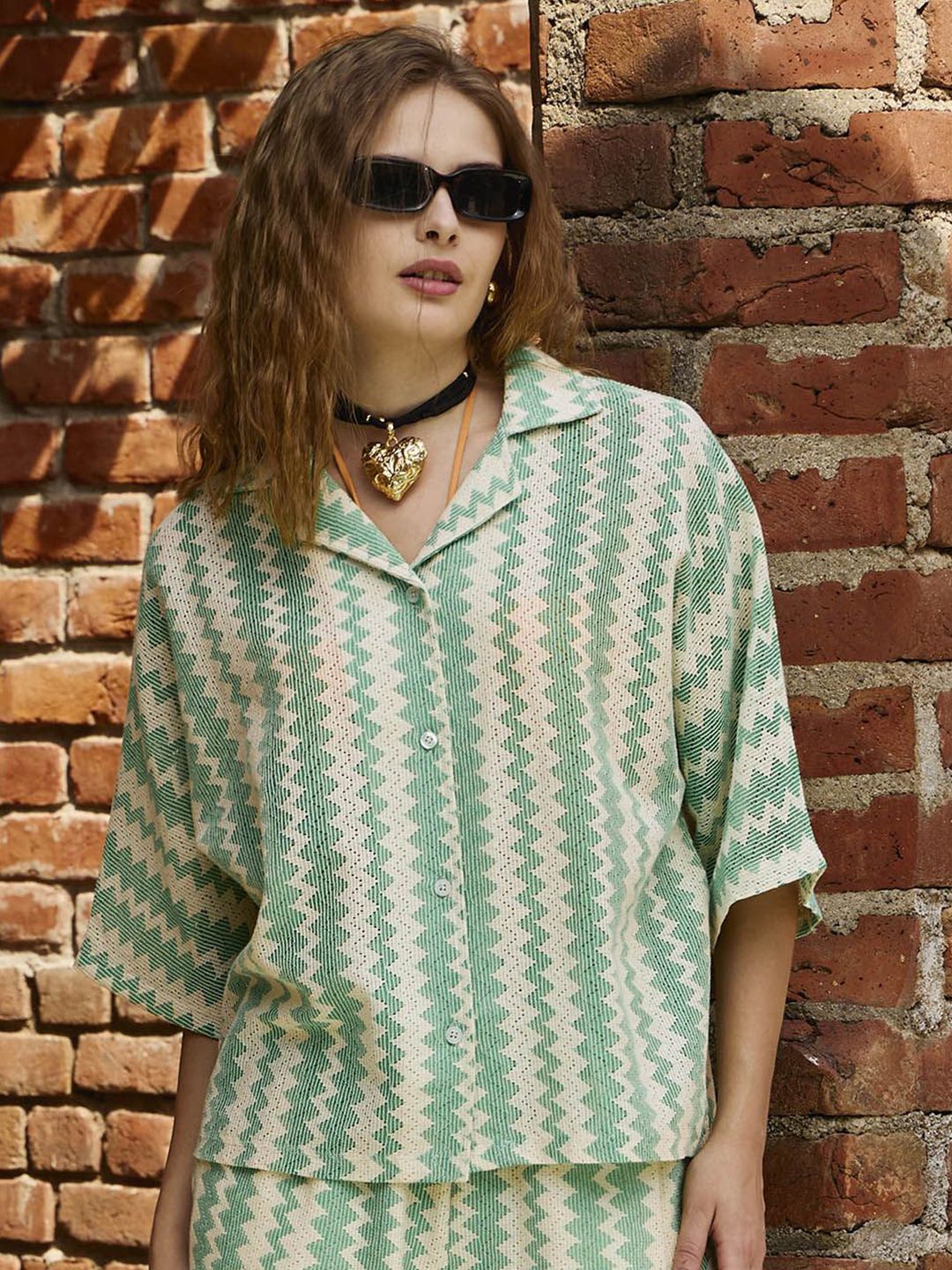 SASSAFRAS Women Textured Oversized Cotton Casual Shirt
