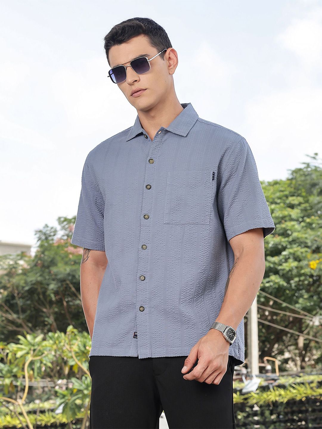 Thomas Scott Men's Premium Seersucker Cotton Casual Shirt