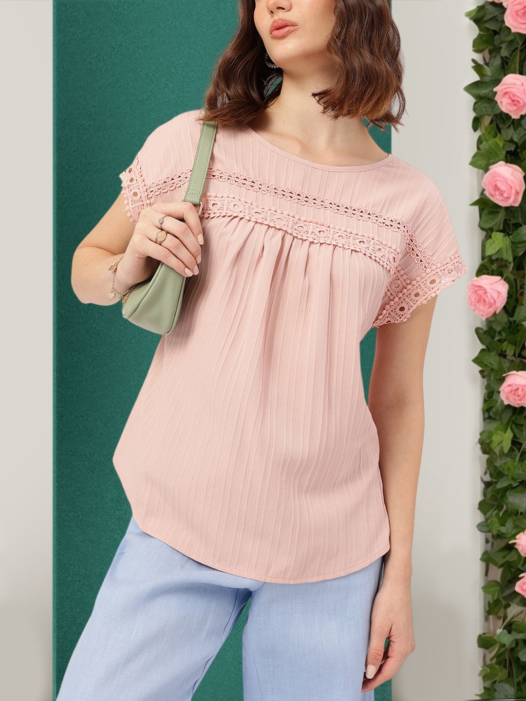 DressBerry Lace Love Self-Striped A-Line Top