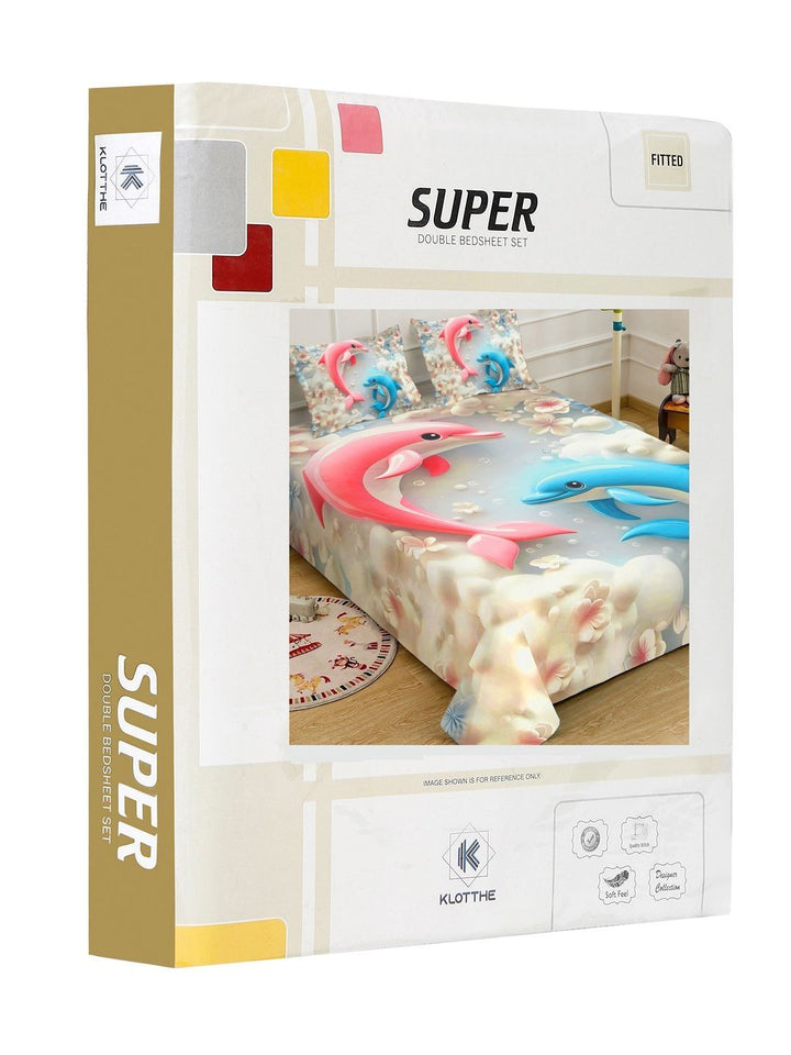 KLOTTHE Grey Animal Printed Dipasang 400 TC Cadar 7D Cadar Tempat Tidur King Superfine-250X225 cm