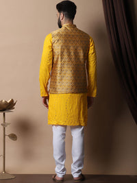 Anouk White Leheriya Embroidered Sequinned Pure Cotton Kurta with Churidar & Nehru Jacket