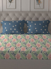 MYTRIDENT Serene Blue Comfort Living Flat 120TC Queen Cotton 1 Bedsheet & 2 Pillow Covers