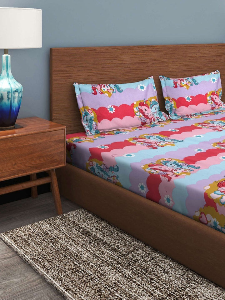 Myntra Elegant Homes Pink & Blue Printed 300 TC King Bedsheet Set 2.50 m x 2.25 m