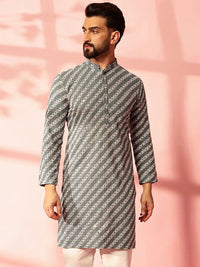 Anouk Geometrik Benang Sulam Kerja Kapas Kurta Lurus