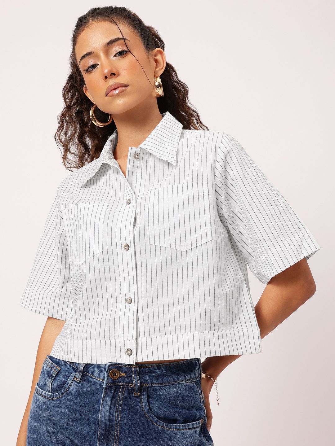 DressBerry Functional Fashion Striped Boxy Shirt