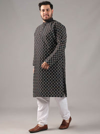 SOJANYA PLUS Size Geometric Embroidered Band Collar Thread Work Straight Kurta