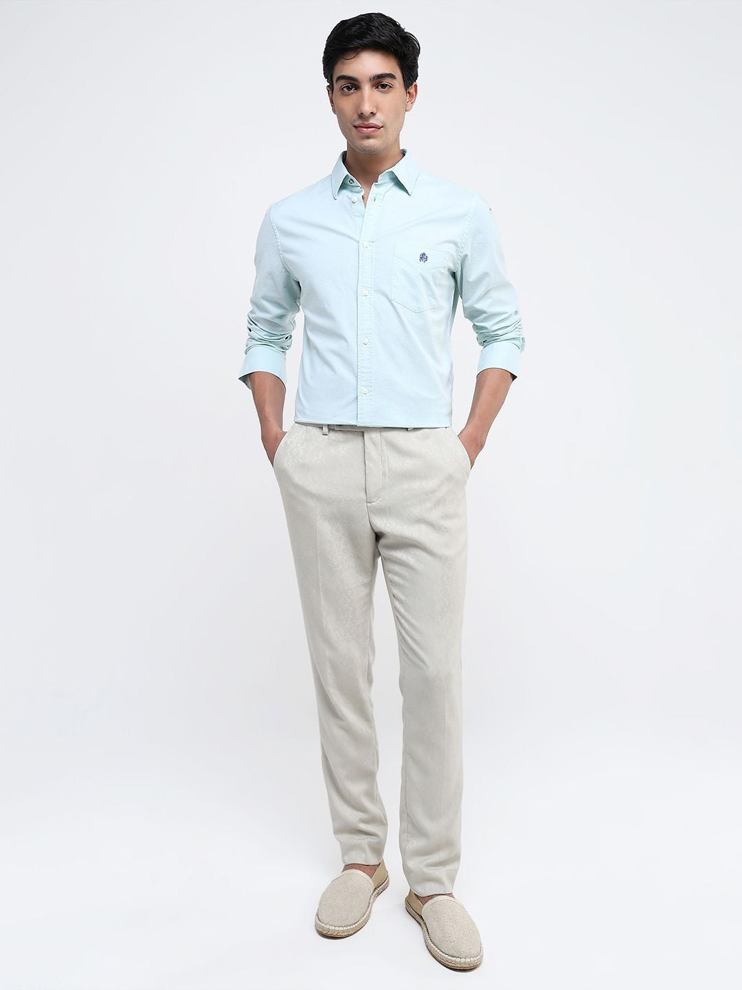 RARE RABBIT Men Comfort Spread Collar Solid Cotton Formal Shirt