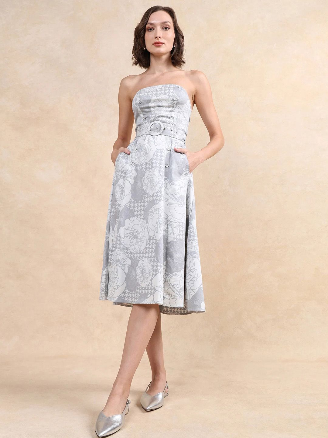 RAREISM Floral Printed Bandeau Midi Dress