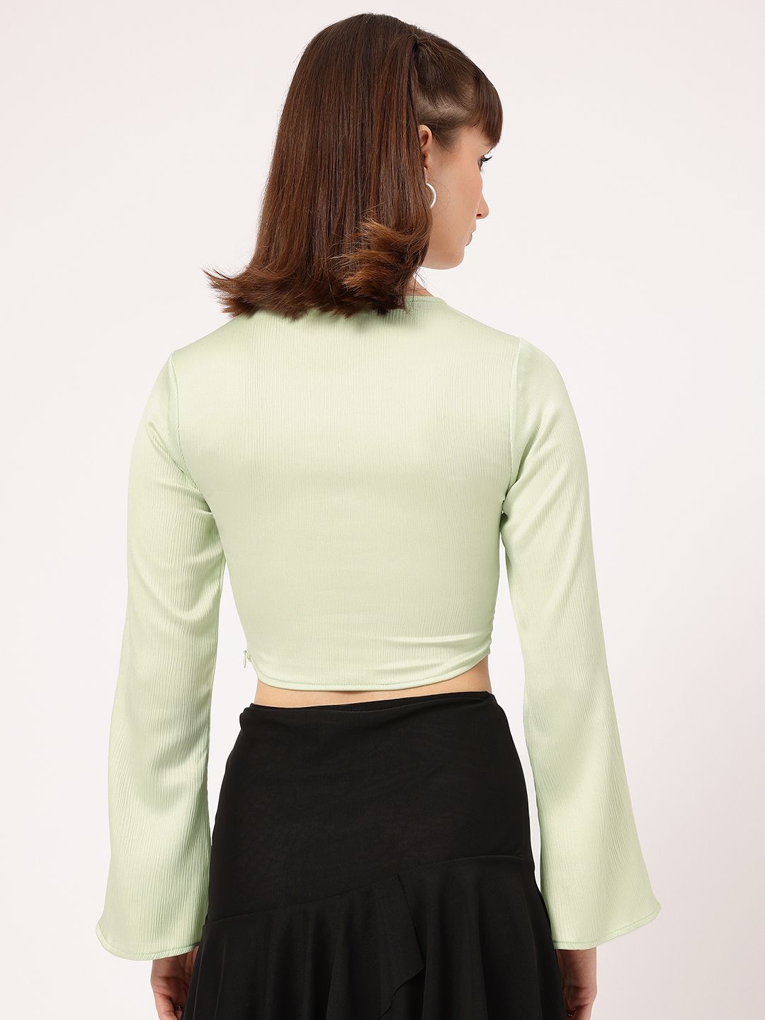DressBerry Flared Sleeve Tie Detail Crop Top