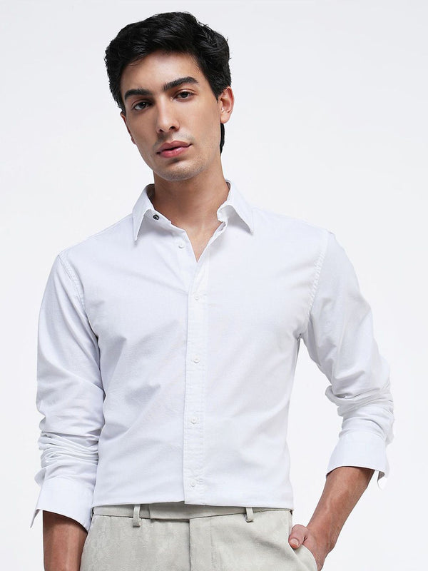 RARE RABBIT Men Comfort Spread Collar Solid Cotton Formal Shirt