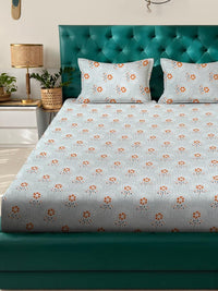 KLOTTHE Grey Floral Printed Dilengkapi 400 TC Kapas Cadar King & 2 Sarung Bantal