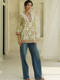 House of Chikankari Women Floral Printed Thread Work Indie Prints Kurta