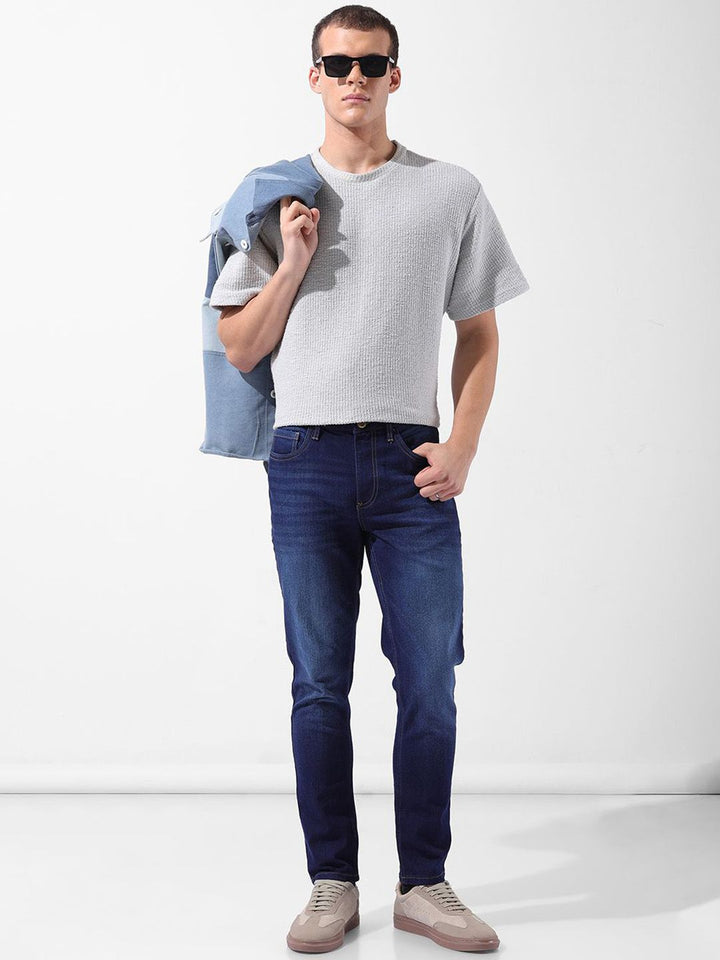 The Indian Garage Co Men Slim Fit Mid-Rise Clean Look No Fade Stretchable Jeans