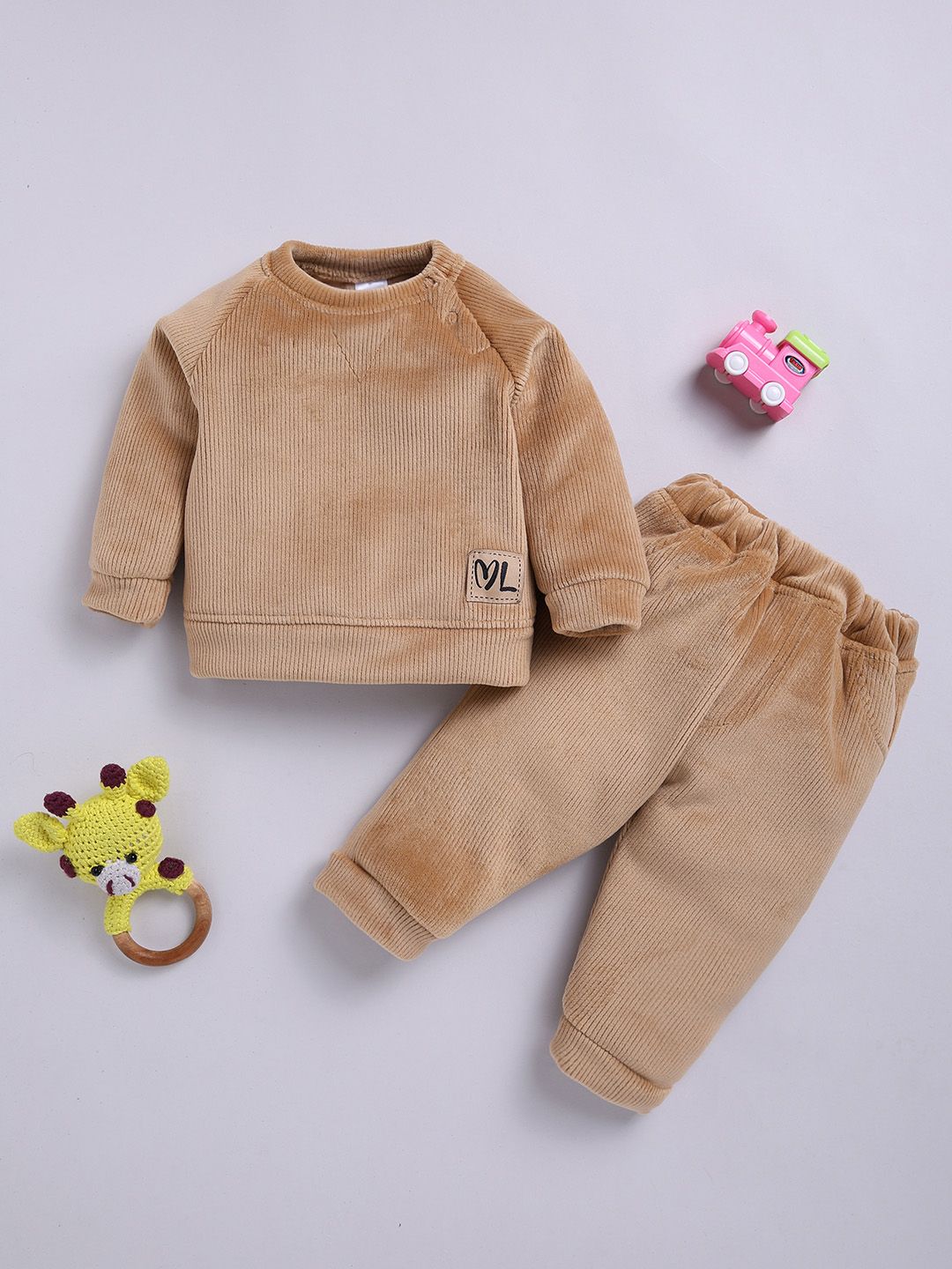 Moms Love Infant Boys Ribbed Velvet-Finish Pure Cotton Sweatshirt With Joggers