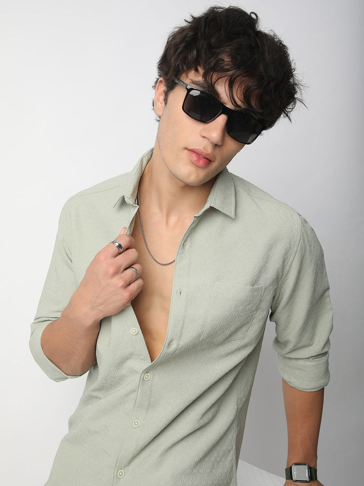 VASTRADO Men Classic Cutaway Collar Textured Slim Fit Casual Shirt