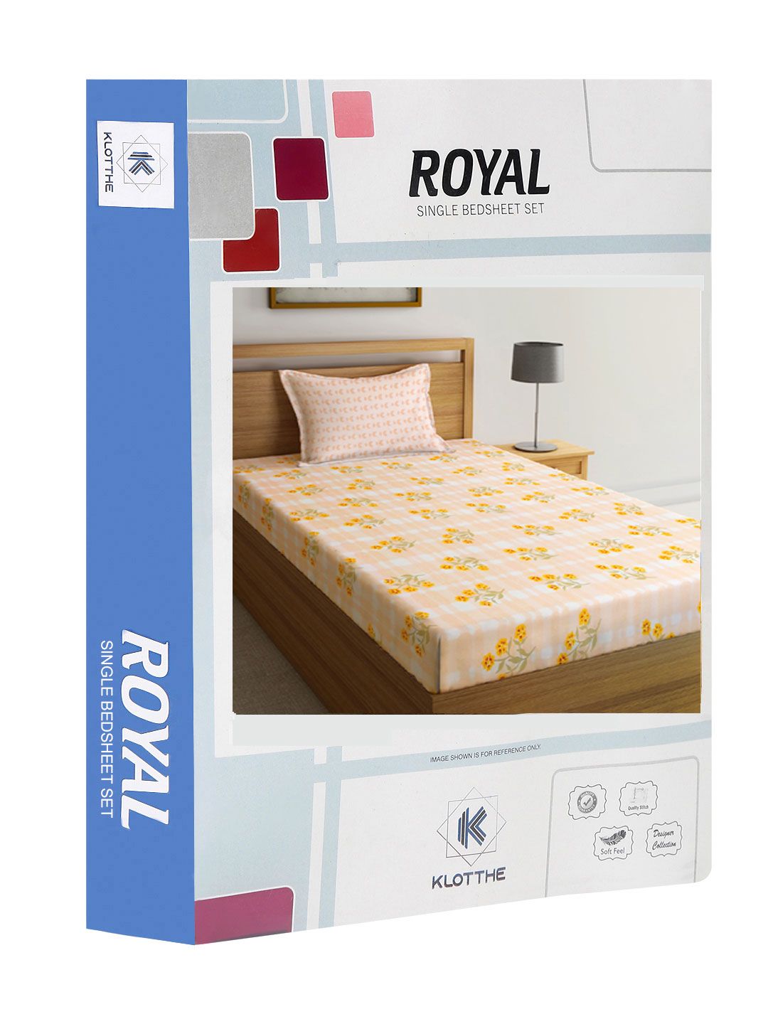 KLOTTHE Cadar Bujang Bercetak Bunga Oren & Putih 300TC Dengan 1 Sarung Bantal