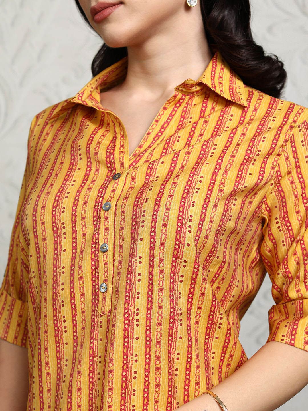 Vishudh Striped Shirt Collar Tunic With Trouser