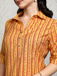 Vishudh Striped Shirt Collar Tunic With Trouser