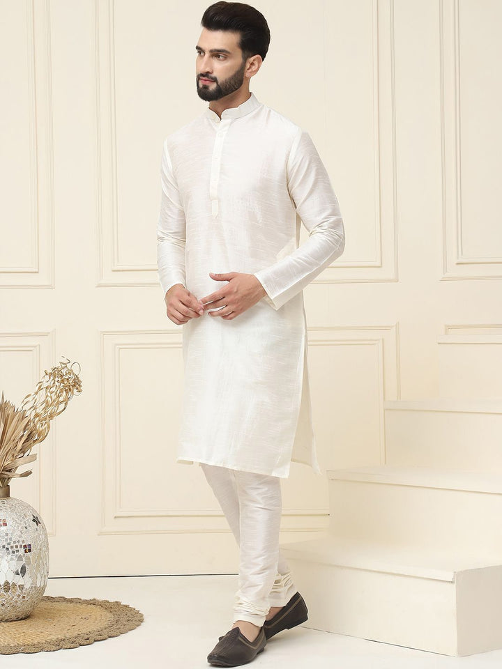 SOJANYA Mandarin Collar Silk Cotton Straight Kurta with Churidar & Nehru jacket
