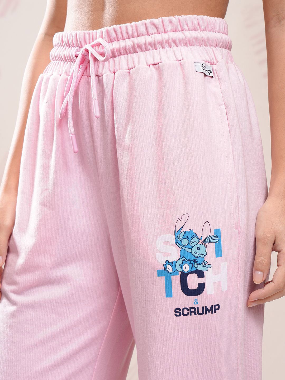 Tokyo Talkies Disney Women Stitch Printed Pure Cotton Boxy Fit T Shirt With Pant Co Ords