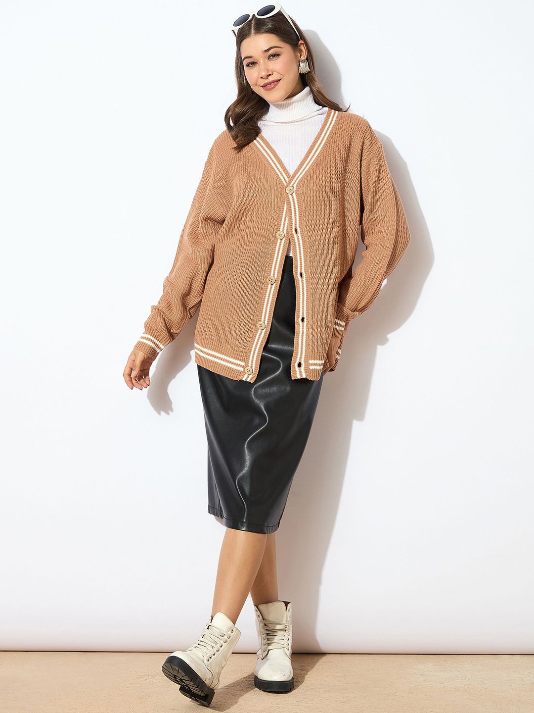 SASSAFRAS Women Acrylic Front-Open Oversized Sweater