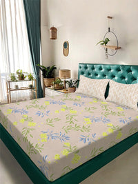 KLOTTHE Beige Floral 300 TC Cadar Katil King dengan 2 Sarung Bantal