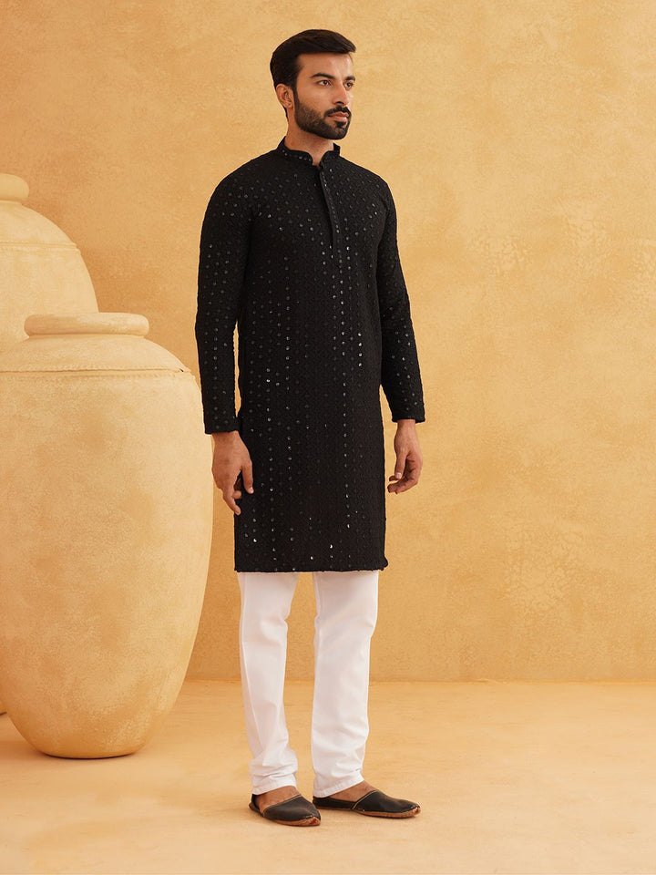 SOJANYA Woven Design Embroidered Sequinned Pure Cotton Kurta with Pyjama
