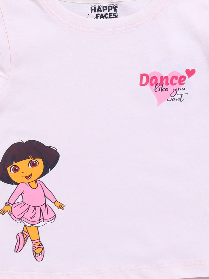 Happy Faces Kids Girls Dora Printed Flutter Sleeve Pure Cotton Top