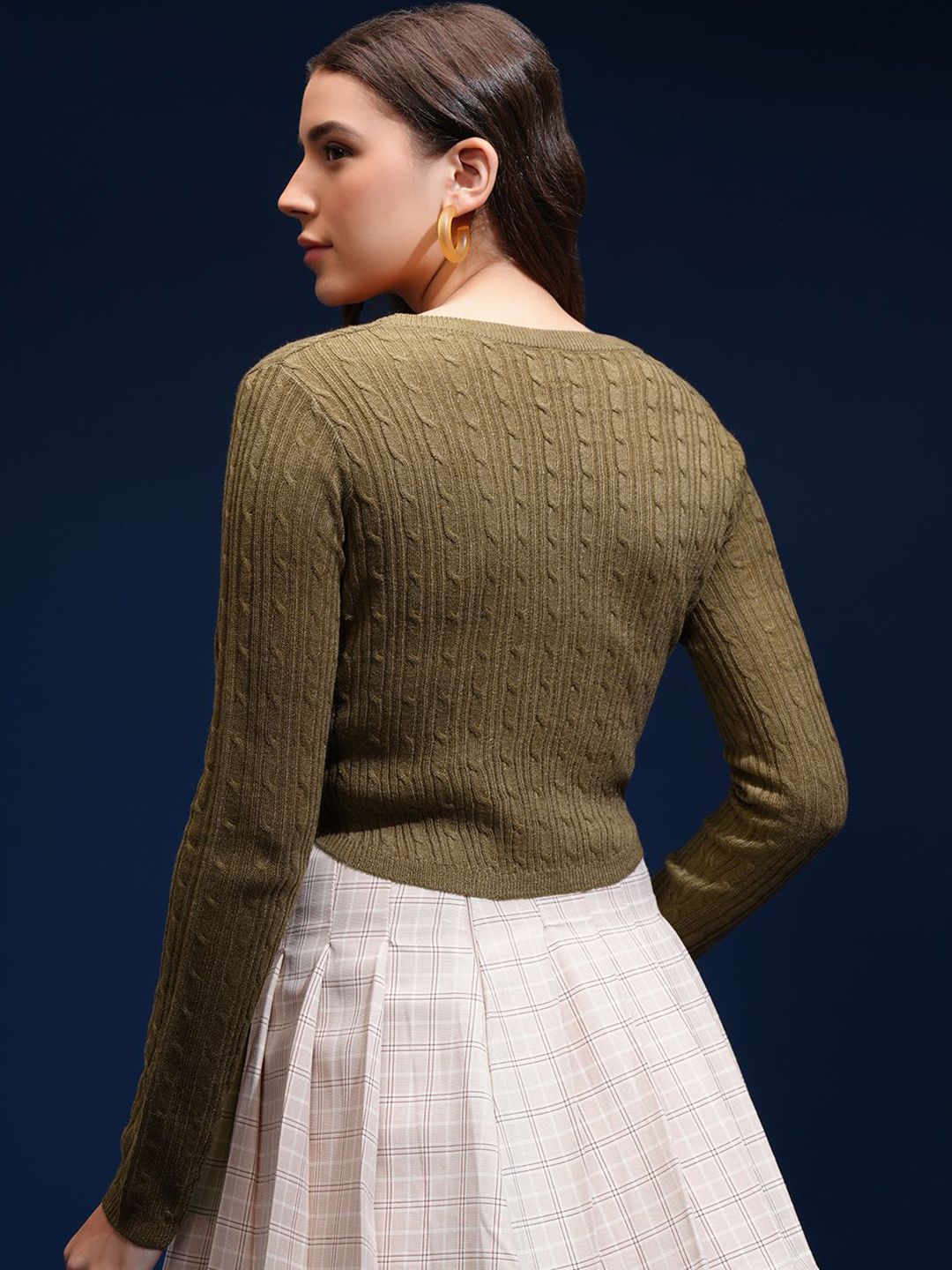 Tokyo Talkies Women Self Design Cable Knit Pullover