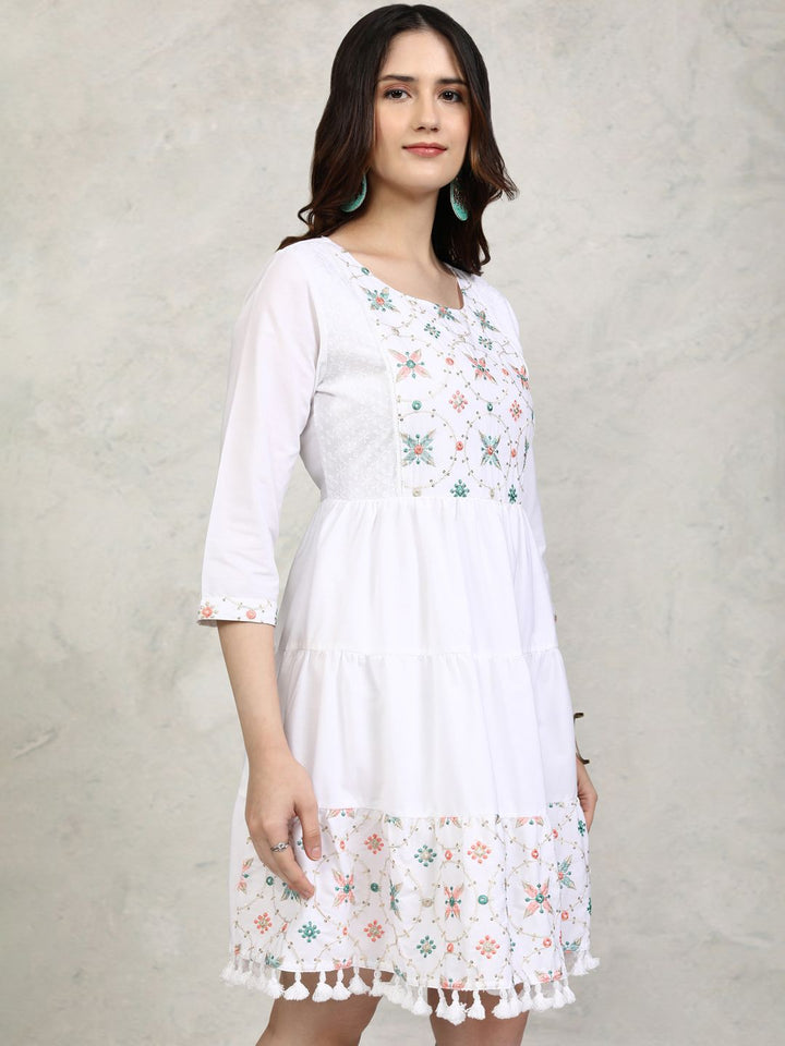 Vishudh Women Floral Embroidered Fit and Flare Mini Dress