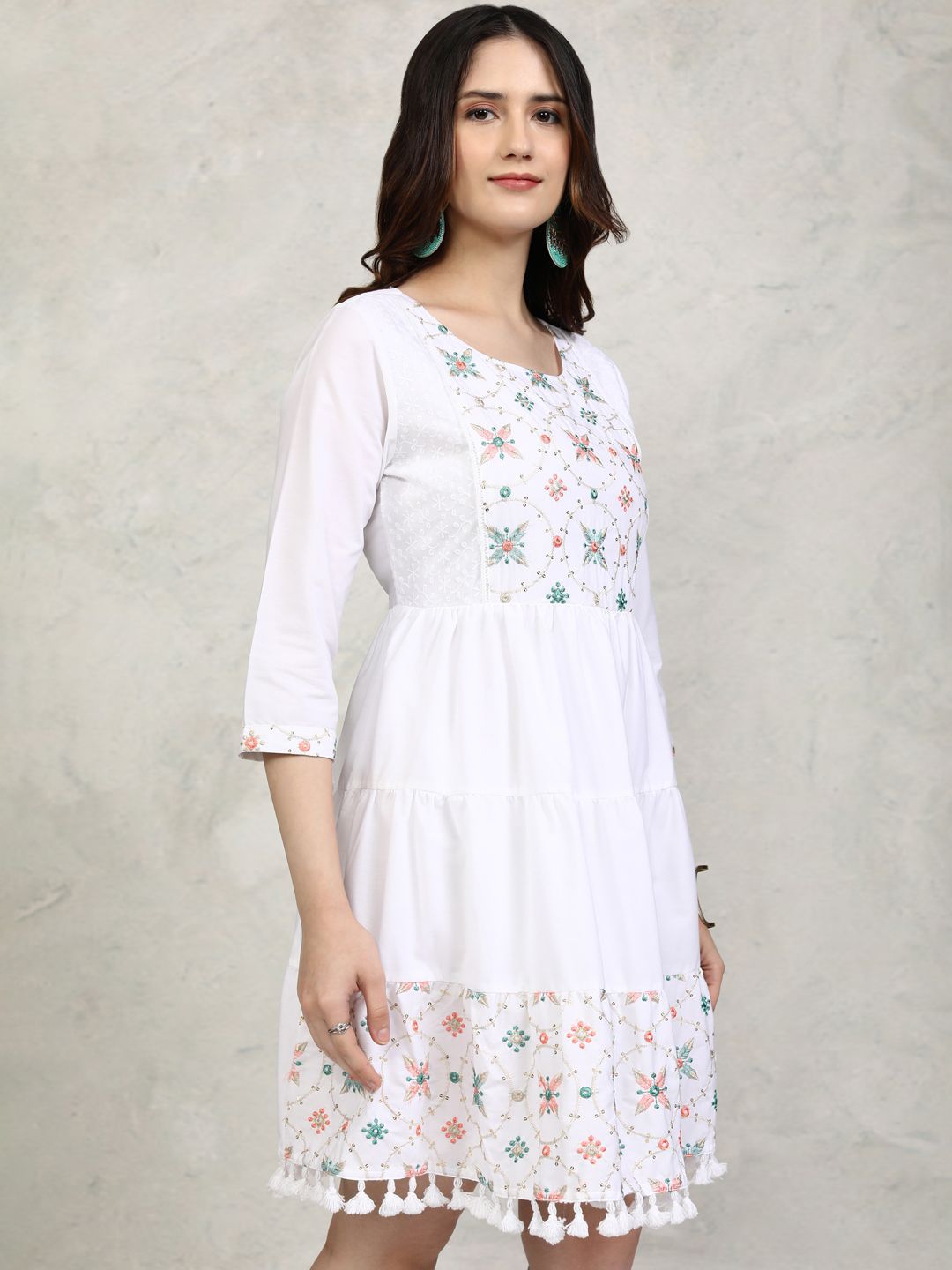 Vishudh Women Floral Embroidered Fit and Flare Mini Dress
