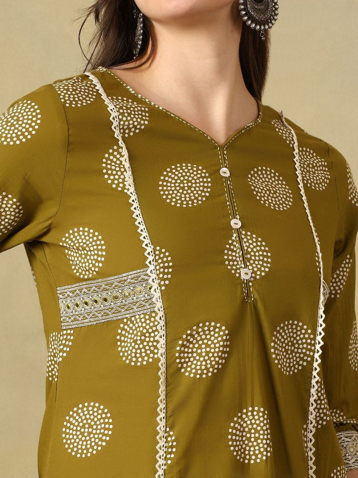 Mamicha Women Ethnic Motifs Printed Regular Mirror Work Pure Cotton Kurta with Trousers & With Dupatta