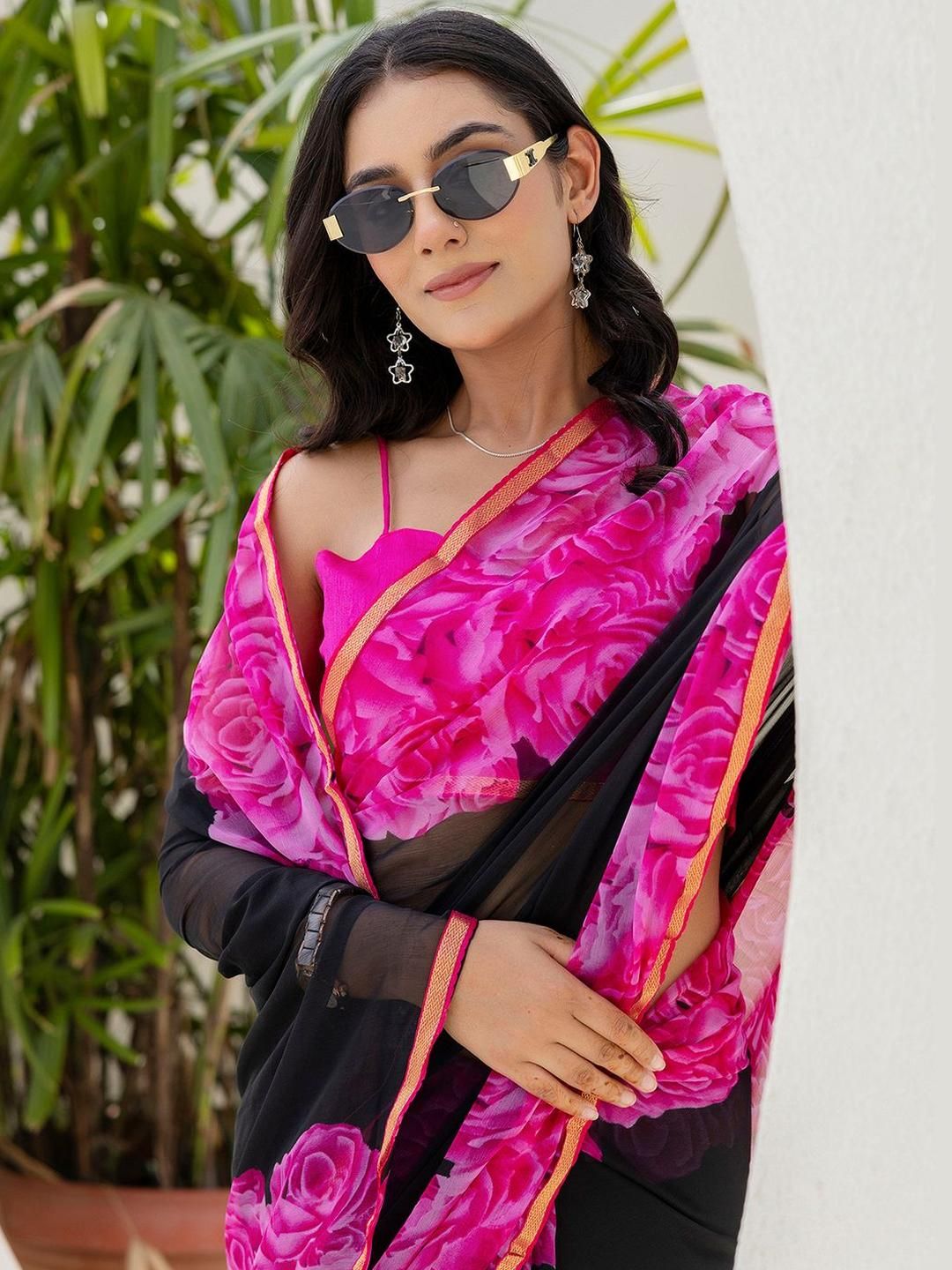KALINI Floral  Pure Chiffon Saree