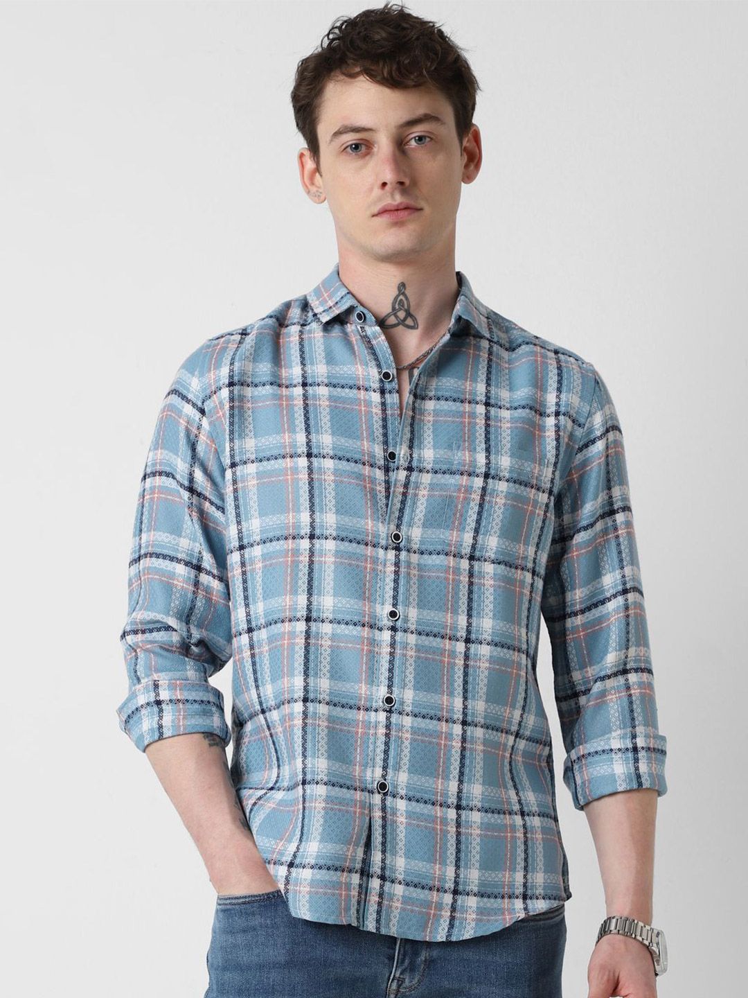 VASTRADO Men Classic Slim Fit Checked Casual Shirt