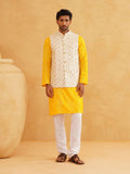 SOJANYA Leheriya Sequinned Band Collar Pure Cotton Kurta With Churidar And Nehru Jacket