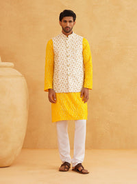 SOJANYA Kurta Kapas Tulen Kolar Labuci Leheriya Dengan Jaket Churidar Dan Nehru