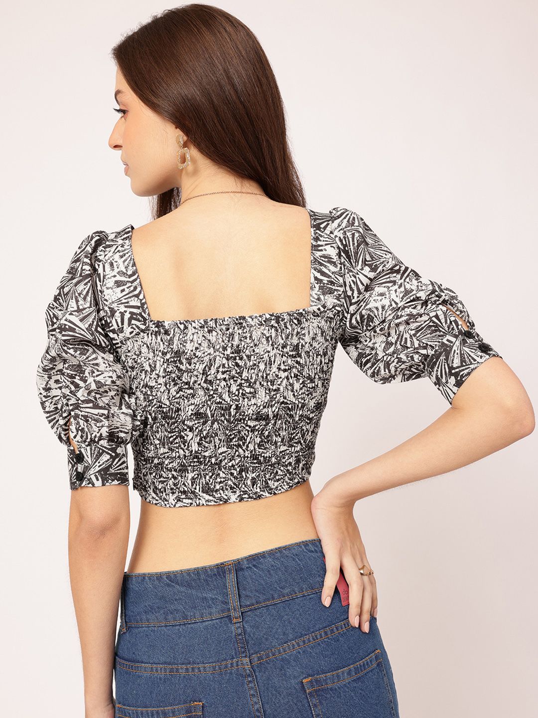 DressBerry Ruffle Dreams Printed Crop Top