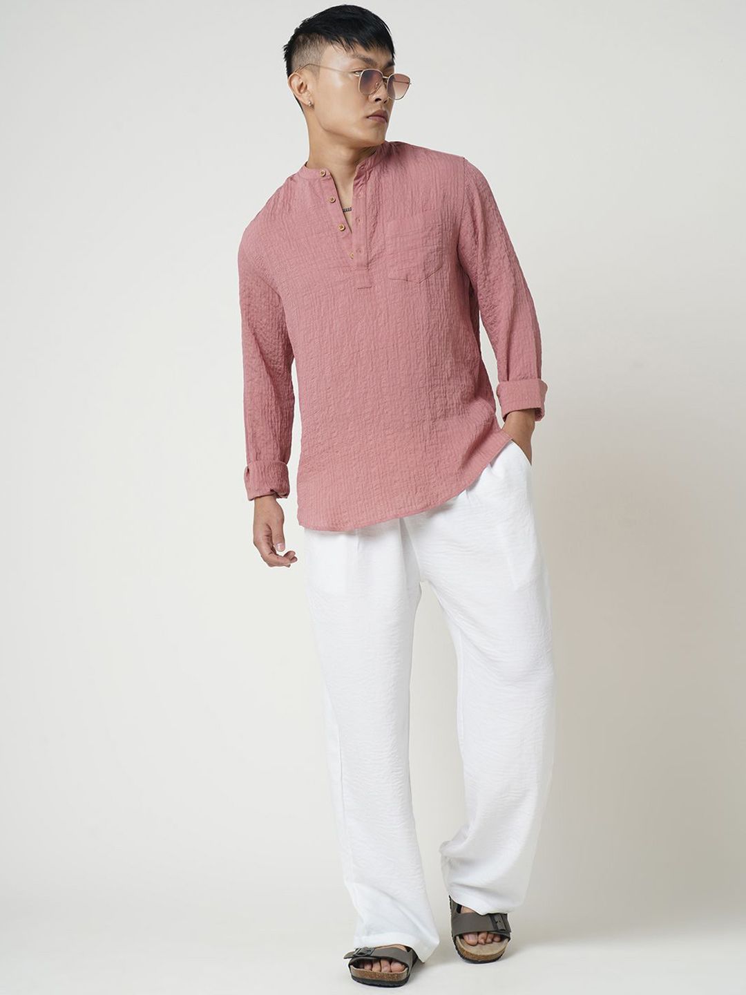 VASTRADO Men Striped Thread Work Jacquard Kurta