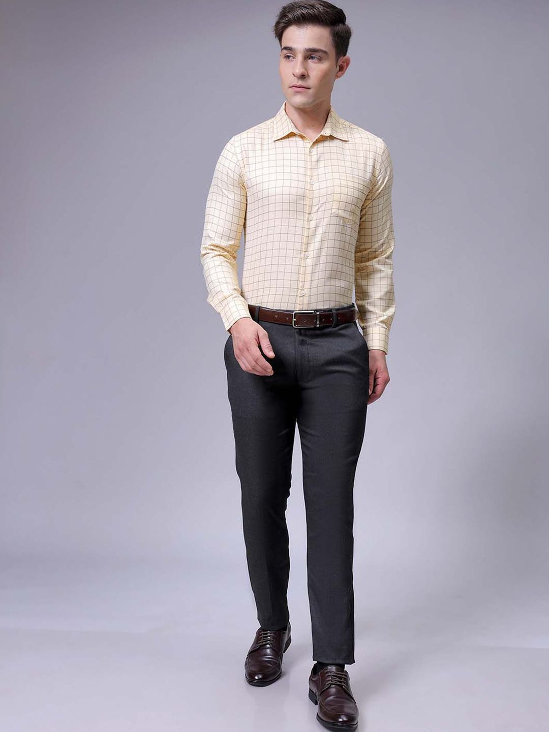 The Indian Garage Co. X Luxe Men Slim Fit Cutaway Collar Grid Tattersall Checked Formal Shirt