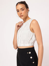DressBerry Vacay Vest Striped Cotton Linen Blouson Crop Top