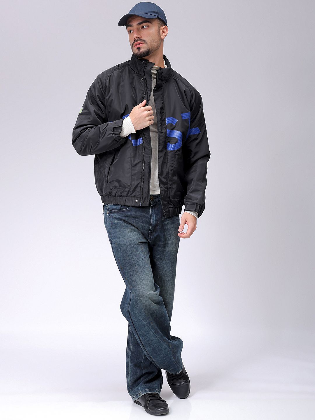 The Indian Garage Co Men Lightweight Puffer Jacket with Patchwork
