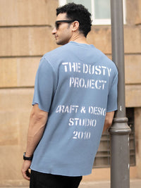 Powerlook SS25 Oversized Typography Printed Structure Knit Henley Neck T-Shirt